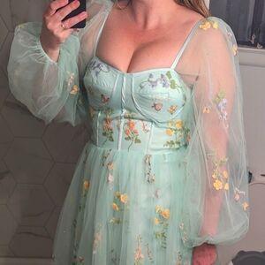 Lace up embroidered flower dress